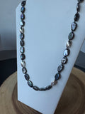 Peacock Freshwater Oval Pearl Necklace with Sterling Silver Toggle
