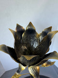 Brass Tone Tall Metal Lotus Pillar Candle Holder