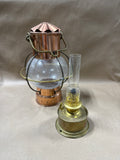 Vintage Copper And Brass Glass Kosmos Brenner Style Hanging Oil Lantern