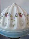 Brass & Cast Iron Vintage Boudoir Lamp with Floral Dome Milk Glass Shade (WORKS)