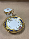 (J) Legle Limoges France Blue And Gold Teacup And Saucer — Inner Pink Rose Flower