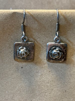 Silver Tone Earrings with Rose