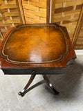 Vintage Accent Table with Leather Inlay, on Casters