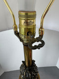 Stiffel Torchiere-Style Table Lamp with Brass Accents & Fluted Wooden Column (WORKS)