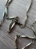 Geometric Rhombus Link Long Silver Tone Chain Necklace
