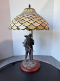 Artist Signed Tiffany Style Slag Glass & Bronze National Wild Turkey Federation Legacy Lamp (WORKS)