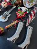 Lined Basket of Assorted Glittery Christmas Ornaments
