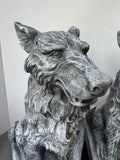 Pair of Plaster Gargoyle Style Wolf Garden Sculptures or Halloween Decor