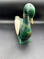 Green Wooden Swan With Mother Of Pearl Wings