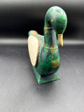 Green Wooden Swan With Mother Of Pearl Wings