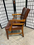 Mid Century/ Gunlocke Georgian  Style Wood/Leather Arm Chair