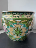 Asian Inspired Floral Birds & Koi Fish Ceramic Fishbowl Planter