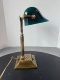 Brass Vintage Banker’s Lamp with Teal Glass Shade (WORKS)