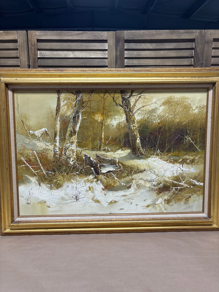 Oil Painting Forest Landscape with Old Wagon- Signed; Danny