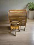 Vintage Wooden Child’s Roll Top Desk with Chair