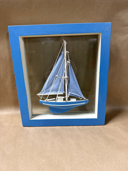 (A) 3D Blue Sail Boat In Blue Frame