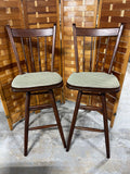 Pair of Swivel Bar Stools (30"H) with Green Plaid Seat Cushions