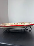Temptations Old World Christmas Winter Scene Platter with Sled Metal Stand