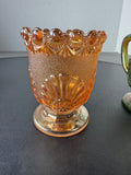 Westmoreland Shell & Jewel Green and Amber Carnival Glass Creamer & Sugar Bowl