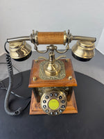 Siecle Collection French Style Floral Embossed Metal & Wooden Rotary Phone