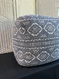 Blue & White Bohemian Medallion Fabric Pouf Ottoman