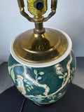 Green Asian Inspired Floral Birds Ceramic Urn Lamp (WORKS)