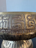 MCM Brutalist Style Vintage Etched Brass Centerpiece Pedestal Bowl