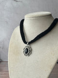 Black Velvet Silver Tone Pendant Choker