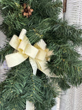 Small Faux Fir Wreath with Cream Colored Bow