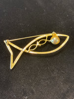 Gold Tone Fish Pin with Faux Pearl Eye