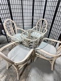 Cream Color Rattan/Glass Top Dining Table with (4) Chairs