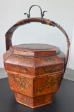 Antique Hand Painted Chinese Wooden Wedding Basket