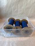 Trio Of Vintage Textile Spools With Blue Thread