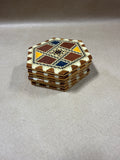 Set Of 6 Hexagon Inlay Lacquer Wood Coasters