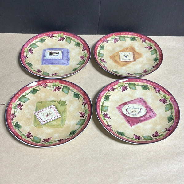 Set Of 4 Decorative Wine Painted Plates