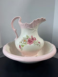 2-Piece Pink & Cream Embossed Floral Basin & Pitcher Set