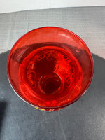 Holly Berries Hand Painted Red Glass Vase