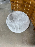 White Wicker Round Ottoman with Cushion