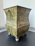 Green Embossed Leaf Metal Clawfoot Planter