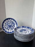 8-Piece Neiman Marcus Centrum Kafuh Style Blue & White Heavyweight Dinner Plates (A)