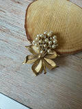 Trifari Vintage Gold Tone, Faux Pearl & Rhinestone Flower Bouquet Brooch