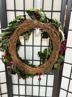 A-18” Grapevine and Holly Wreath (Two Available, Listed Separately)