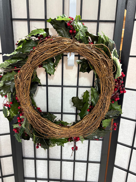 A-18” Grapevine and Holly Wreath (Two Available, Listed Separately)