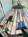 Tiffany Style Large Vintage Stained Glass Floral Hanging Lamp