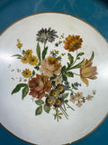 Turquoise Floral Tole Style Vintage Metal Tray