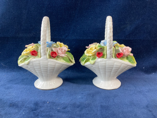 Pair of Ceramic Multicolor Bouquet Basket