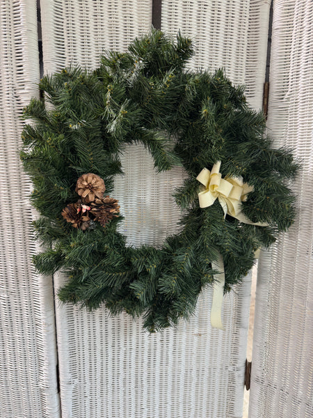 Small Faux Fir Wreath with Cream Colored Bow