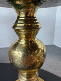 Pair of Large Etched Brass Candlesticks with Drip Pans