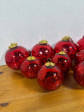 9 Piece Candy Apple Red Mercury Style Heavy Ornaments With Gold Plate Caps