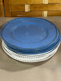 Cream and Blue Plastic Plates, 12 pc